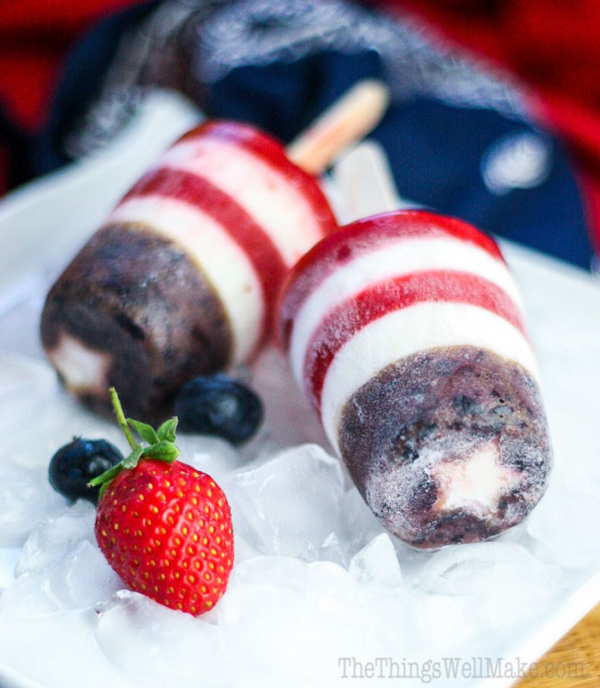 Red, white and blue layered popsicles