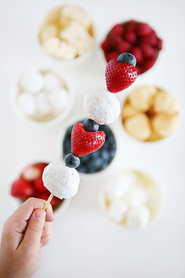 Kabob with donuts and berries