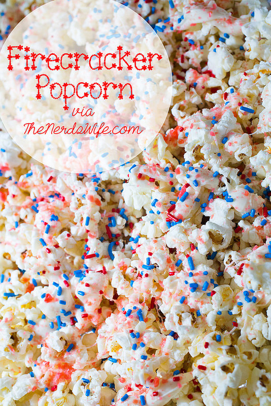 Popcorn with white chocolate and red, white and blue sprinkles