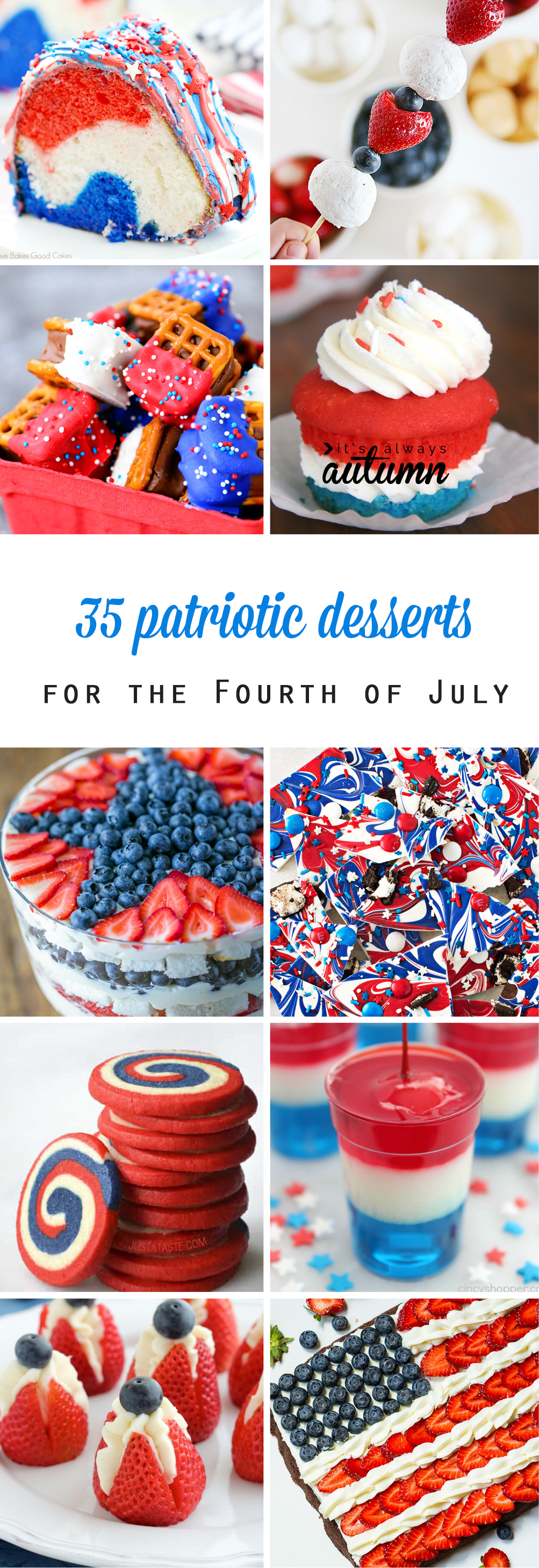 Collage of patriotic desserts for the Fourth of July