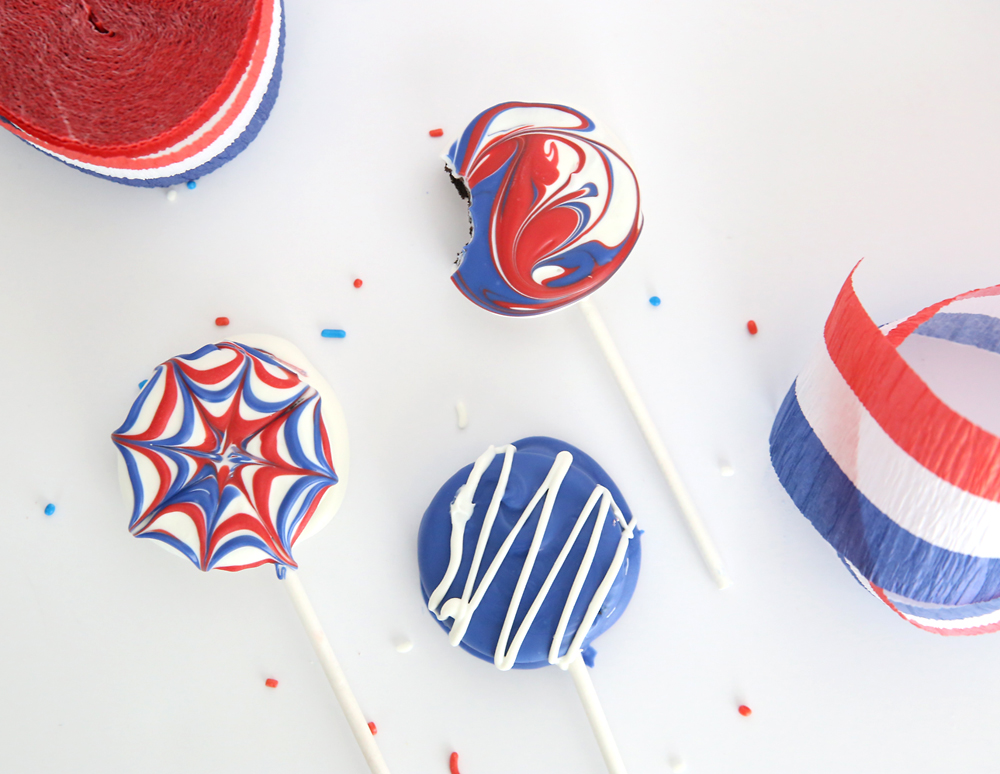 Red white and blue Oreo pops