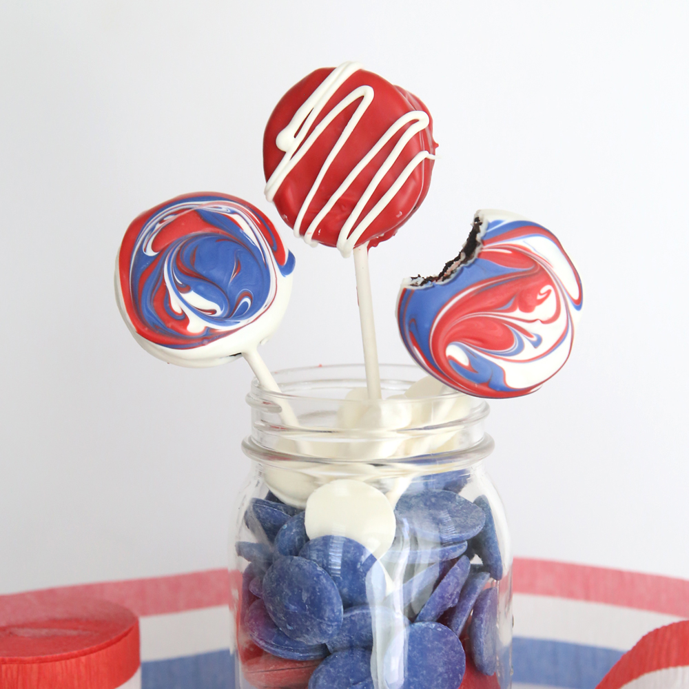 Red, white and blue Oreo pops