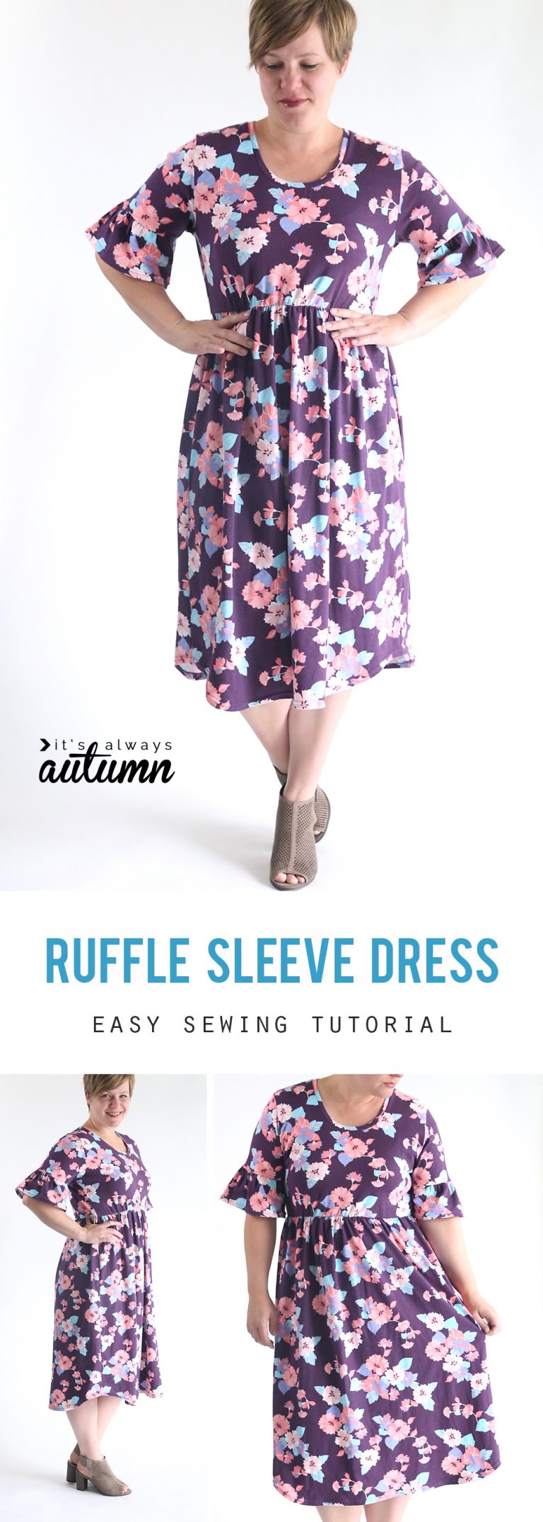 easy ruffle sleeve dress sewing tutorial - It's Always Autumn