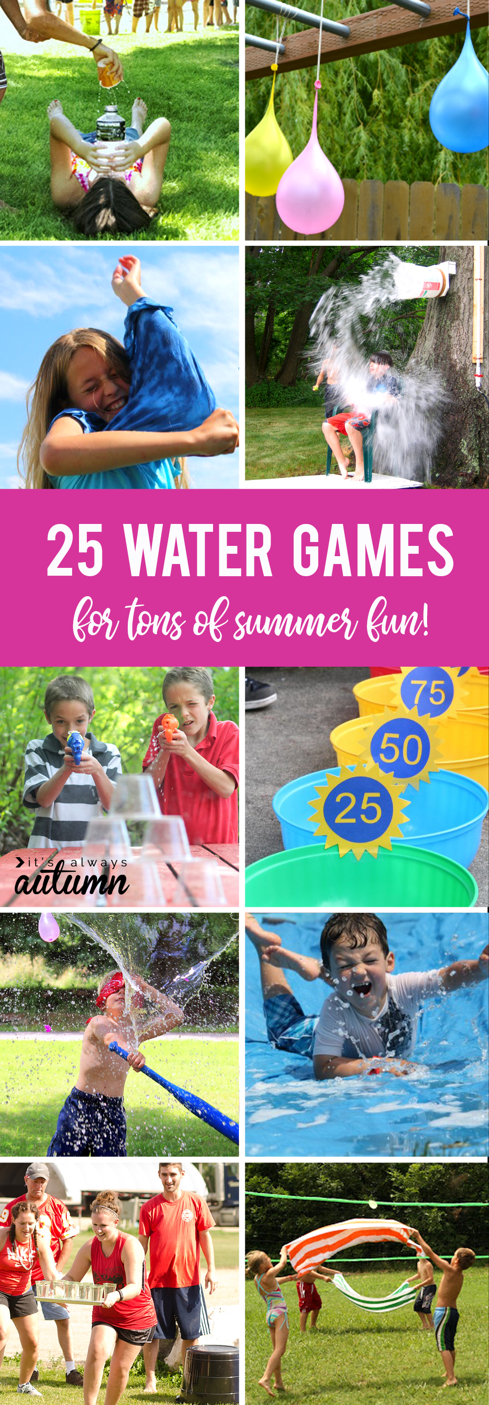Collage showing various different water games
