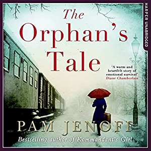 The Orphan\'s Tale book cover, with woman holding umbrella near a train