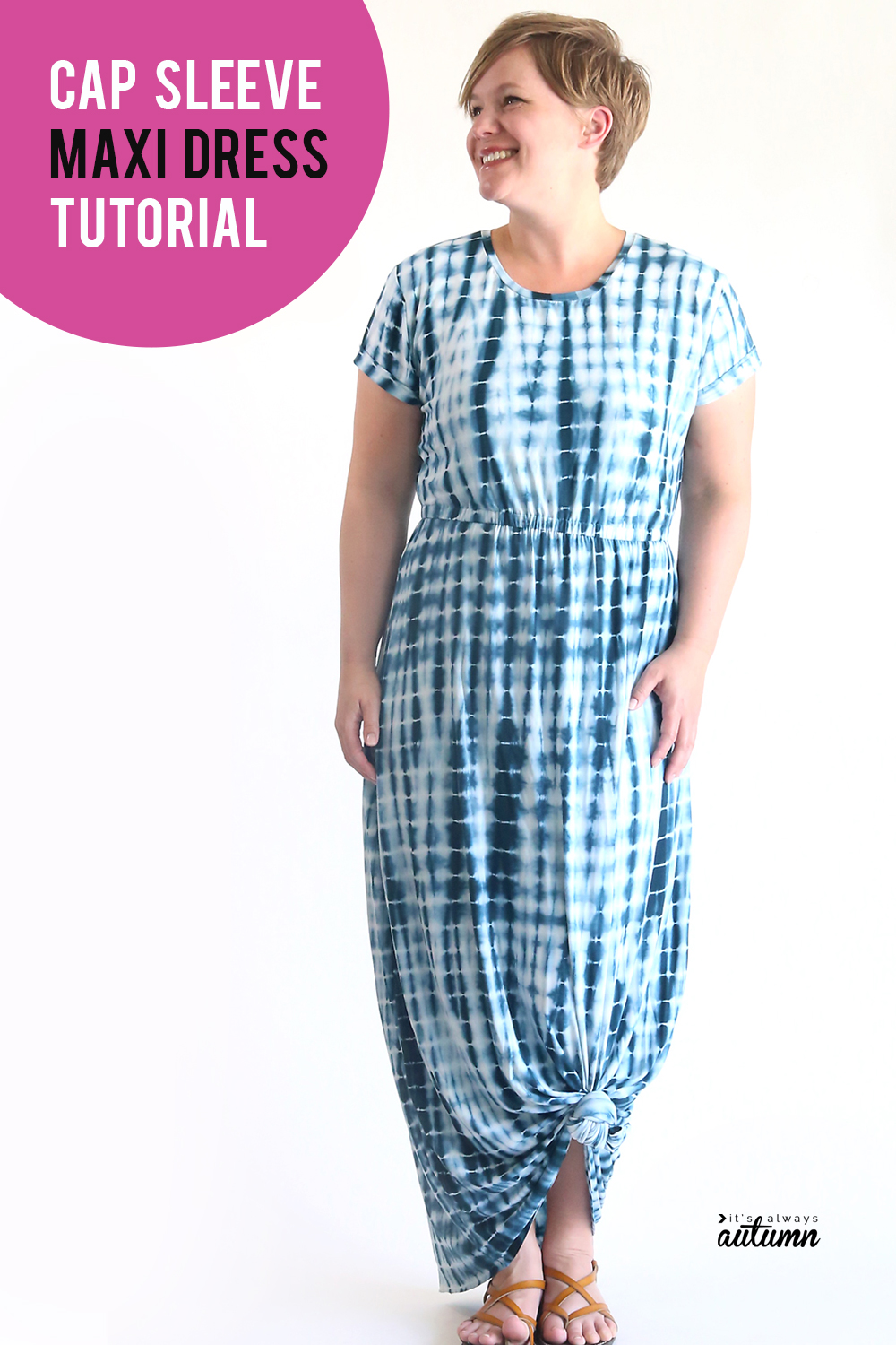 Learn how to make a cute maxi dress with sleeves! Cap sleeve maxi dress sewing tutorial.