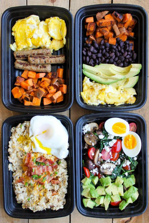 Meal prep containers full of make ahead breakfast ideas