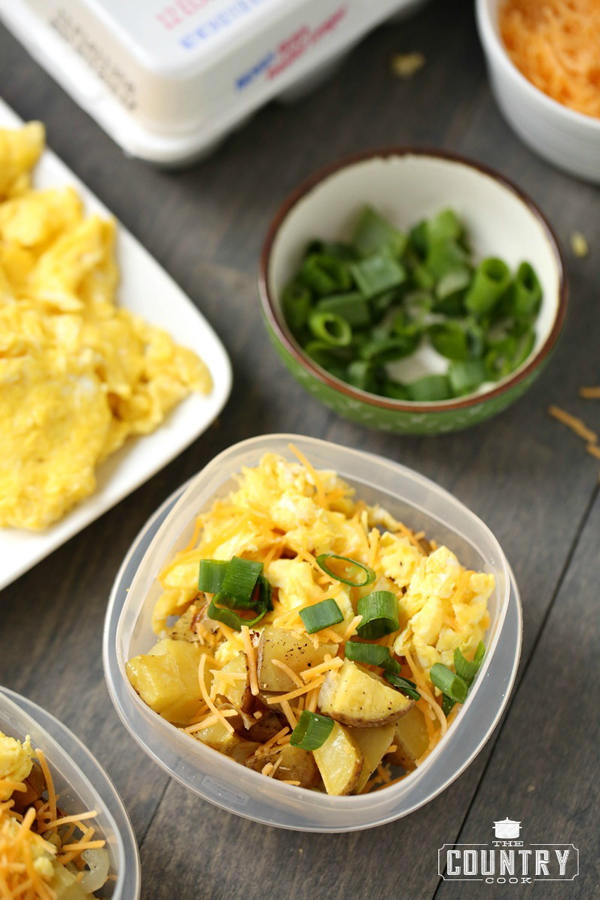 Egg and potato scramble in a container