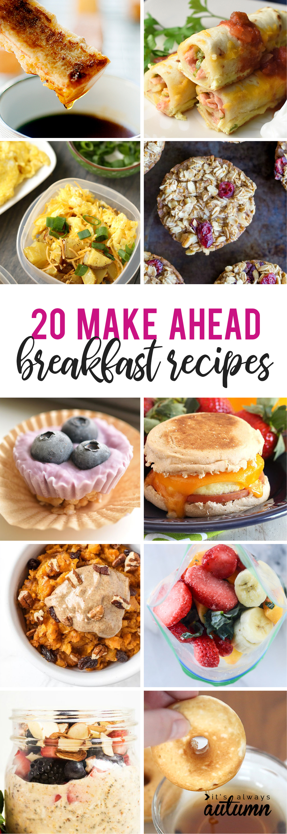 Collage of make ahead breakfast recipes