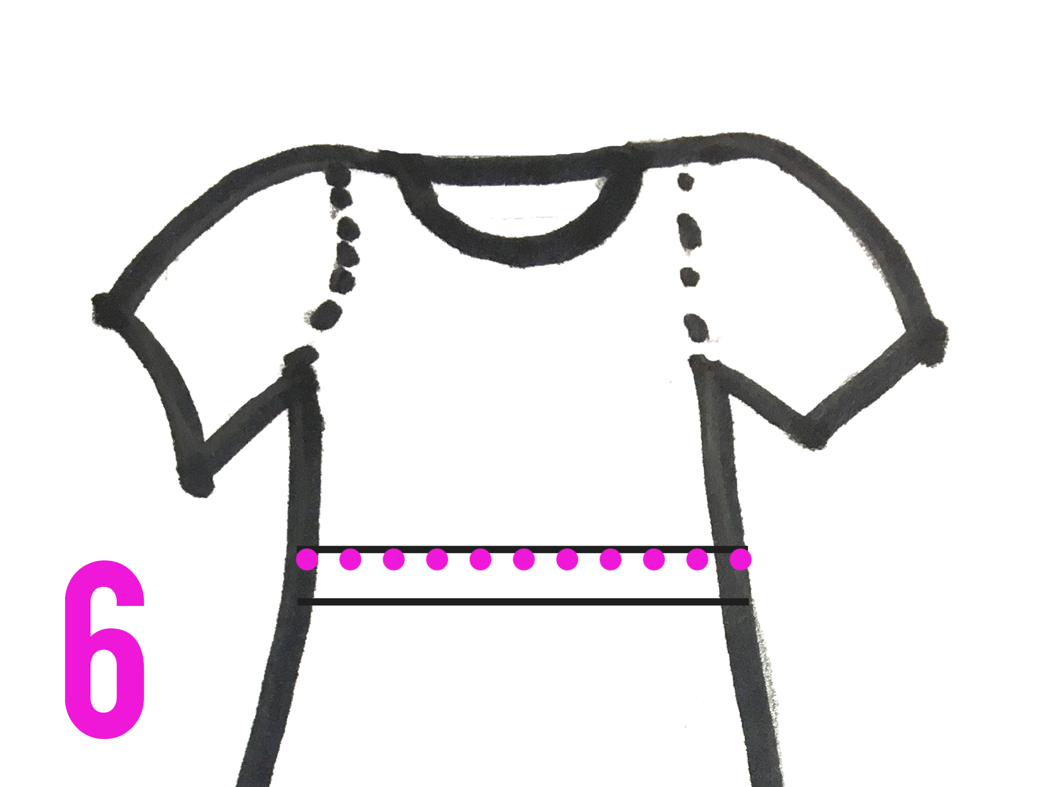 Diagram of a dress showing waist seam allowance pressed up