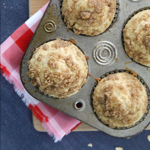 Closeup of a muffin tin with instant oatmeal muffins in it