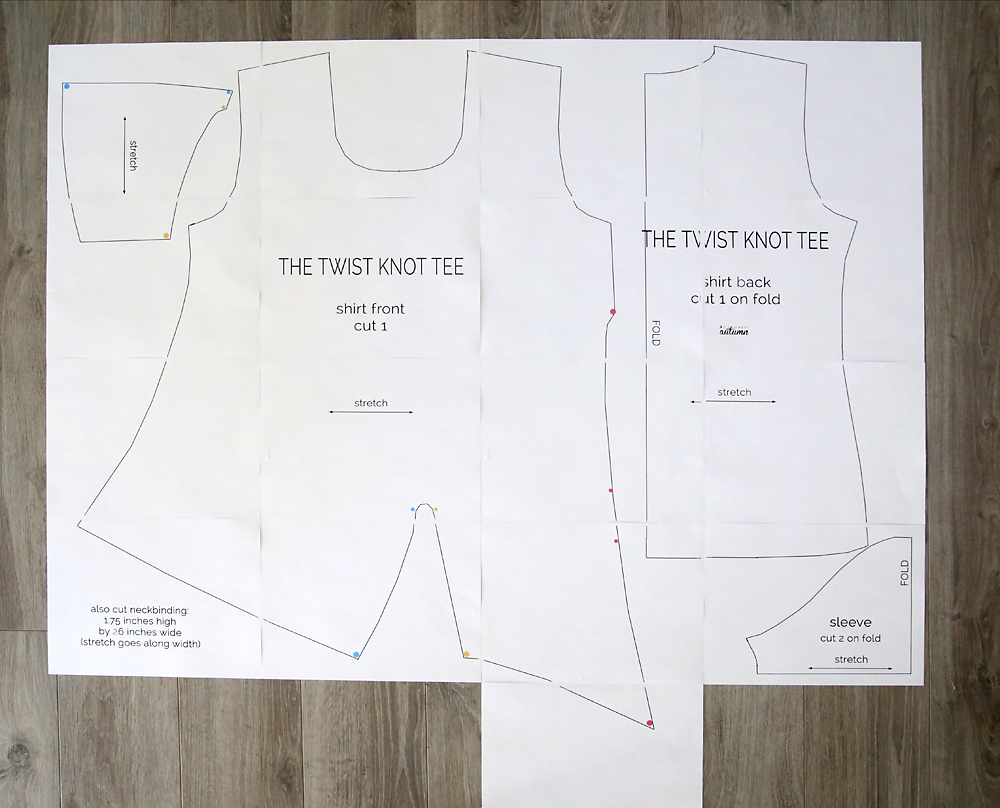 Printable sewing pattern for The Twist Knot Tee in women\'s size large