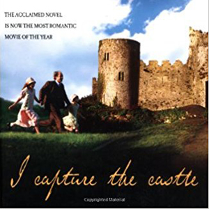I Capture the Castle book cover, people walking in front of a castle
