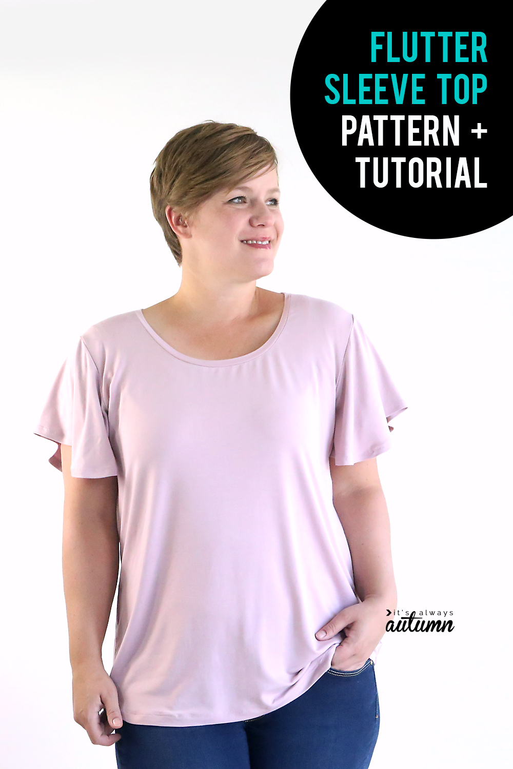 Click through to download the sewing pattern for this cute women's top with flutter sleeves.