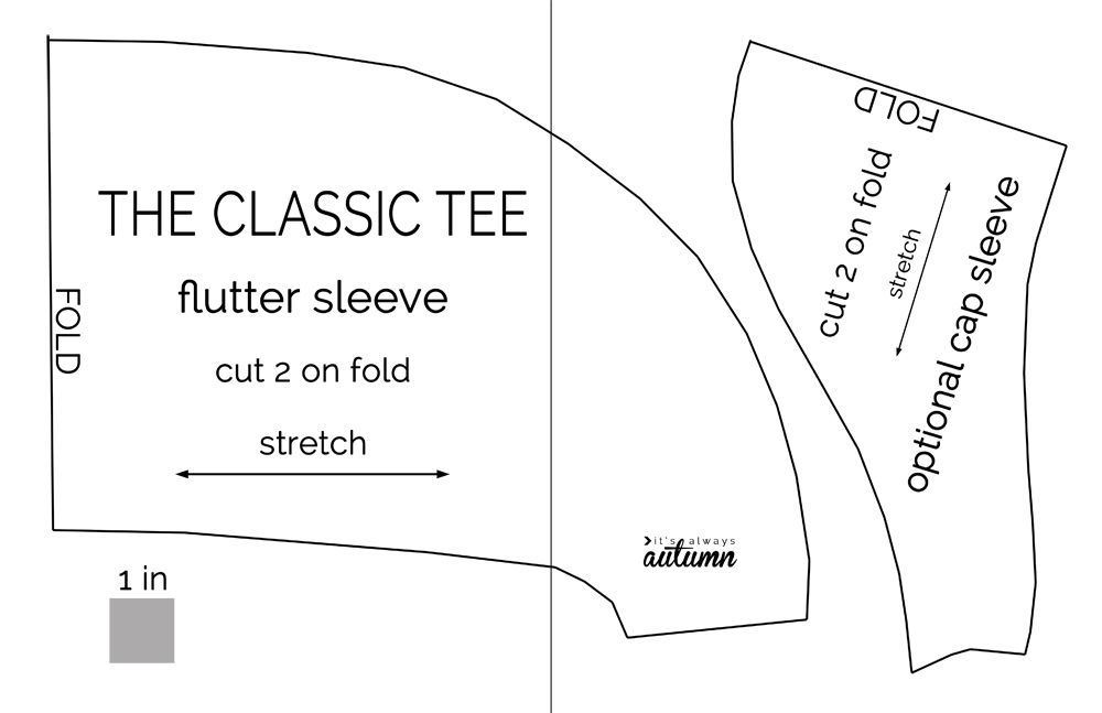 Classic tee flutter sleeve sewing pattern diagram