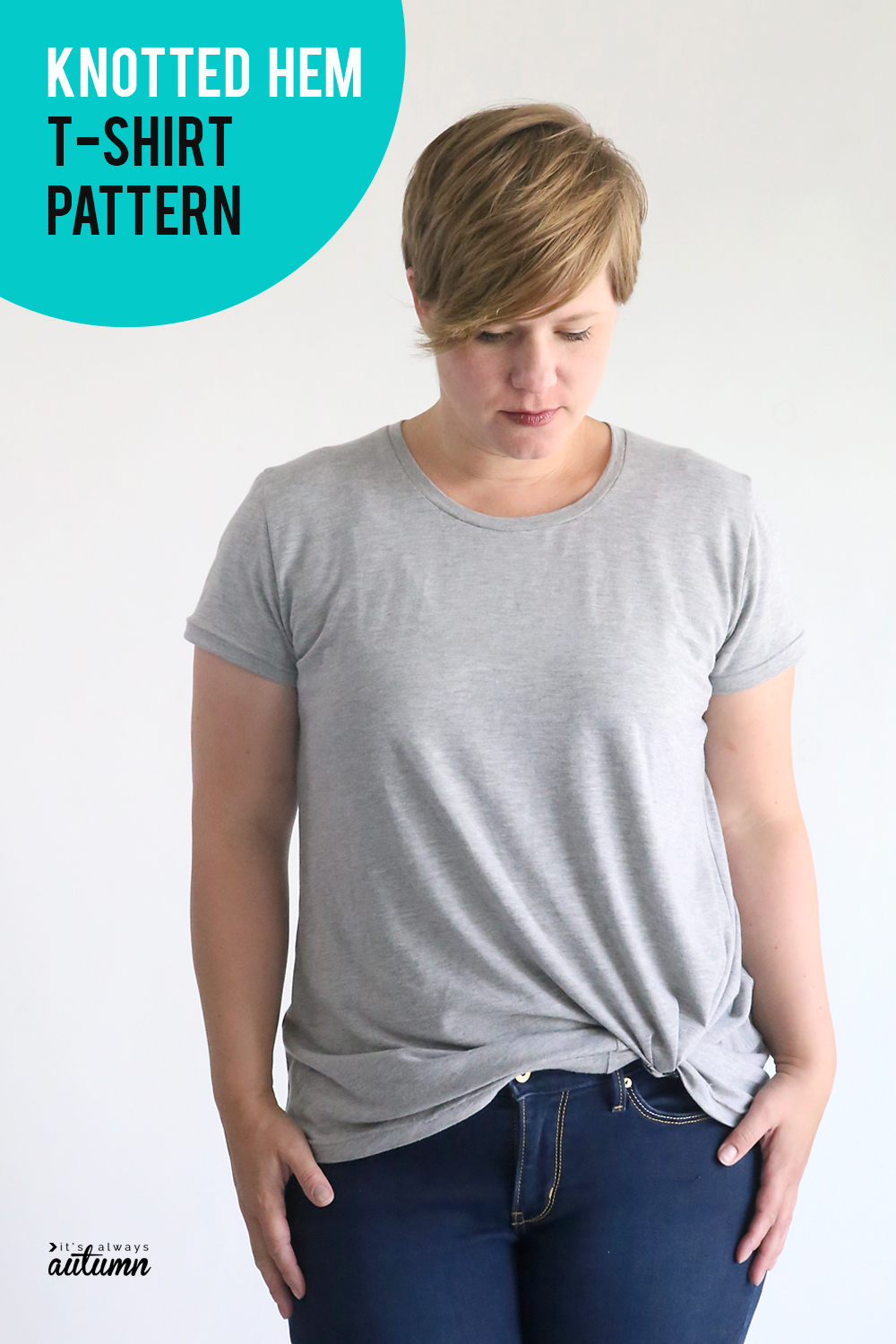 Click through to download the pattern for this cute knotted hem t-shirt pattern.