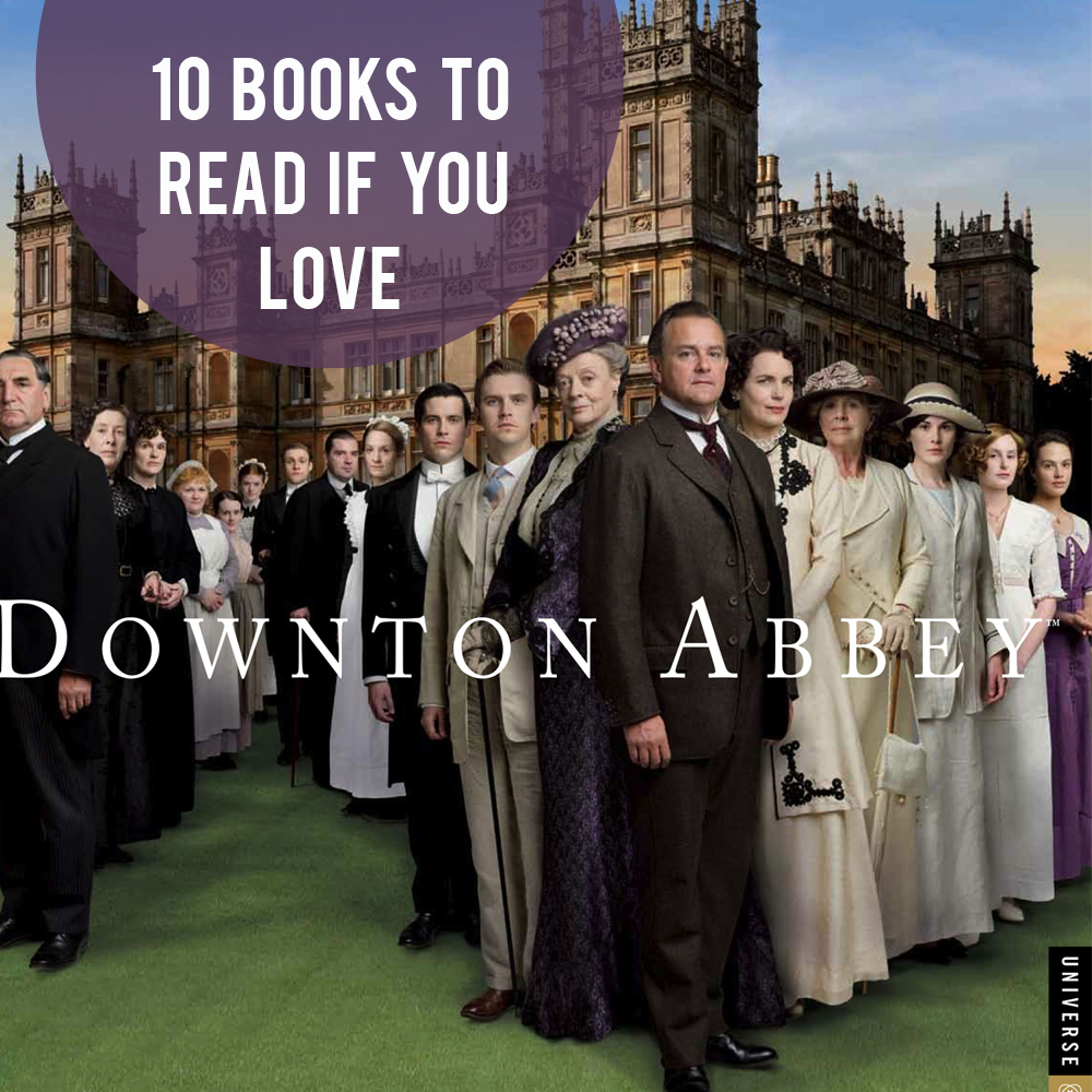 Maggie Smith, Hugh Bonneville, Elizabeth McGovern standing in front of a crowd posing for the camera with other Downton Abbey staff