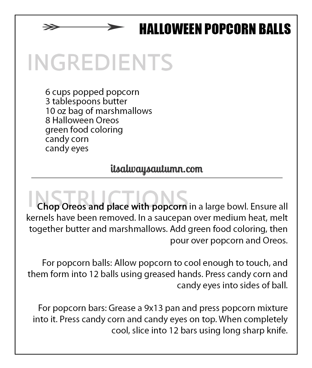 easy Halloween popcorn balls {or bars} - It's Always Autumn