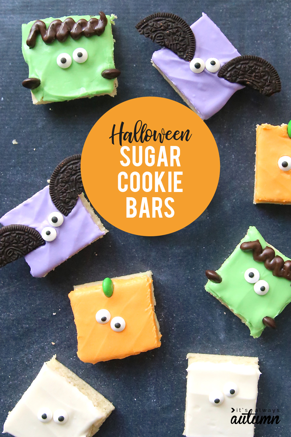 Halloween sugar cookie bars are so much faster to make than traditional sugar cookies, plus they turn out adorable!