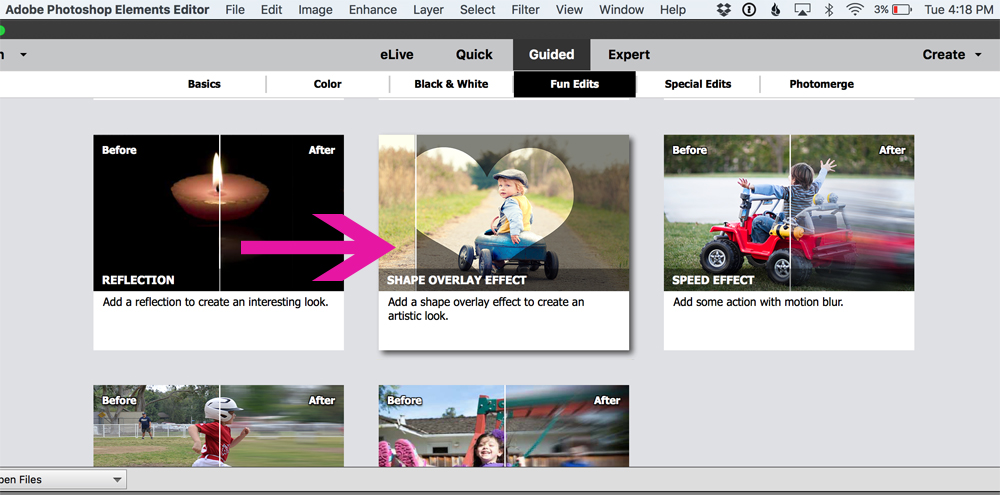 How to add a shape overlay to a photo using Photoshop Elements 2018 - easy photo editing tip.