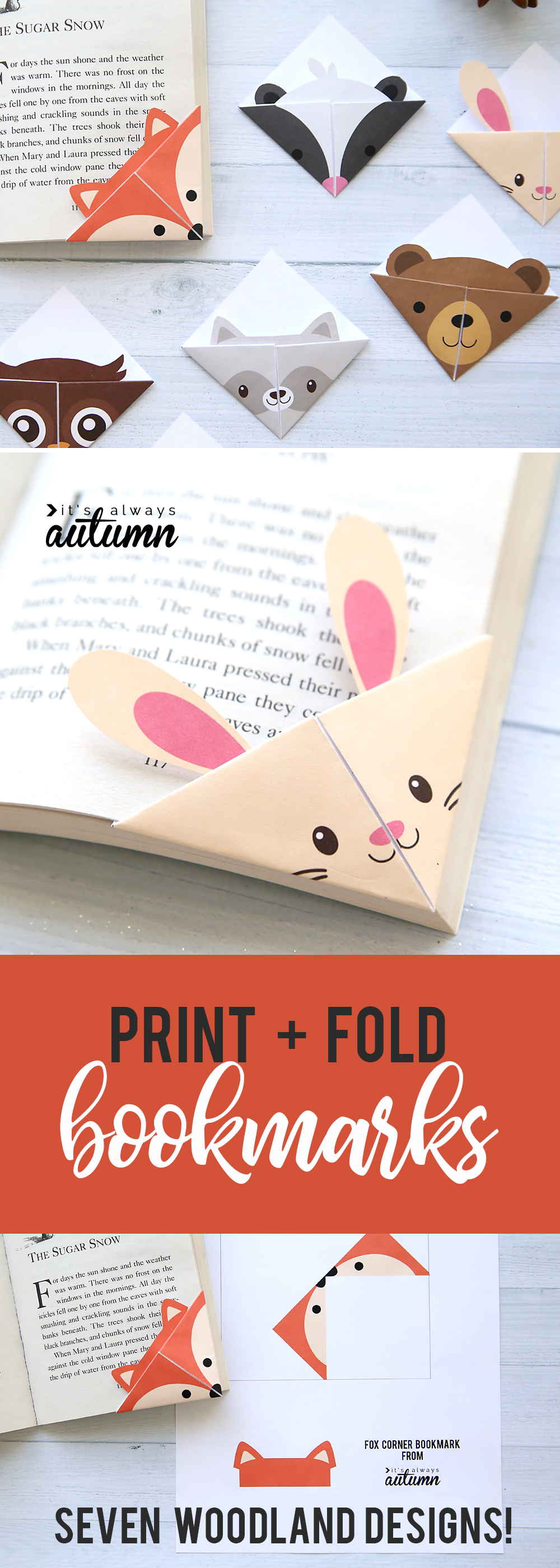 DIY woodland animals origami bookmarks {print + fold} - It's Always Autumn