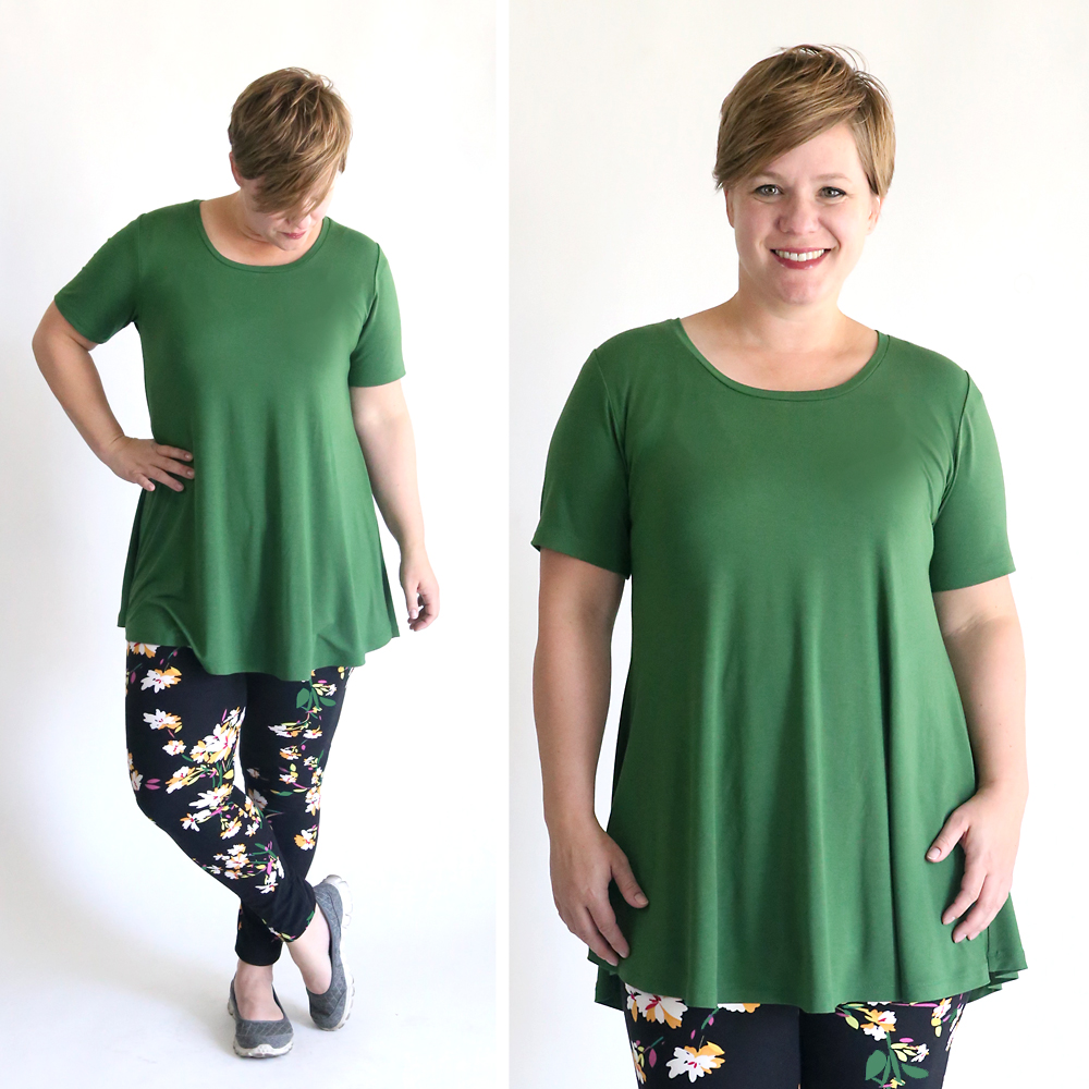 Free tunic sewing pattern: How to sew a swing tunic to wear with leggings. This free pattern is a lot like the perfect tee from Lula!