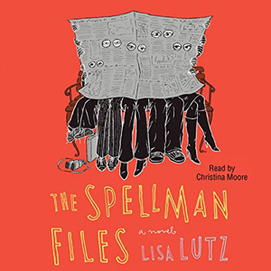 The Spellman Files book cover, illustration of people behind newspaper