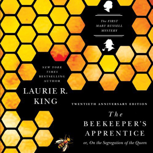 The Beekeeper\'s Apprentice book cover, bee and honeycomb design