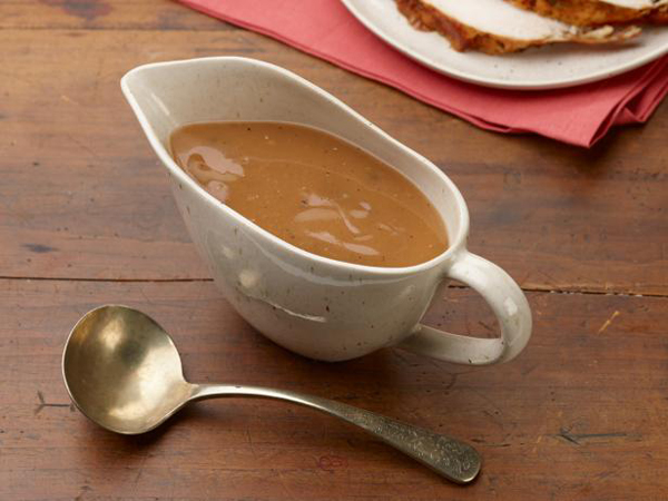 Make ahead Thanksgiving side dish: turkey gravy in a gravy boat