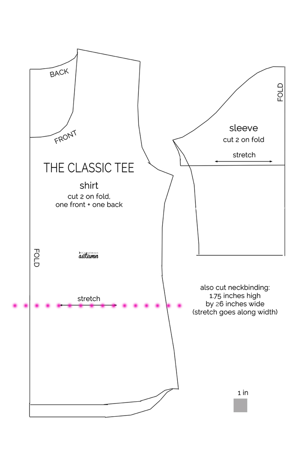 The classic tee shirt sewing pattern, marked at the waist