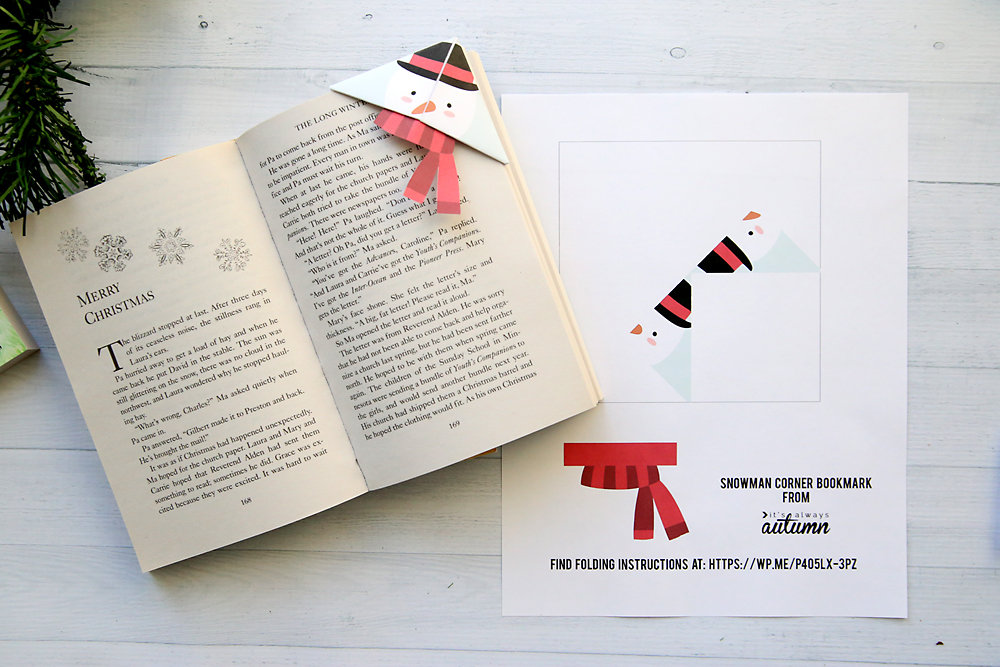 Snowman corner bookmark and template