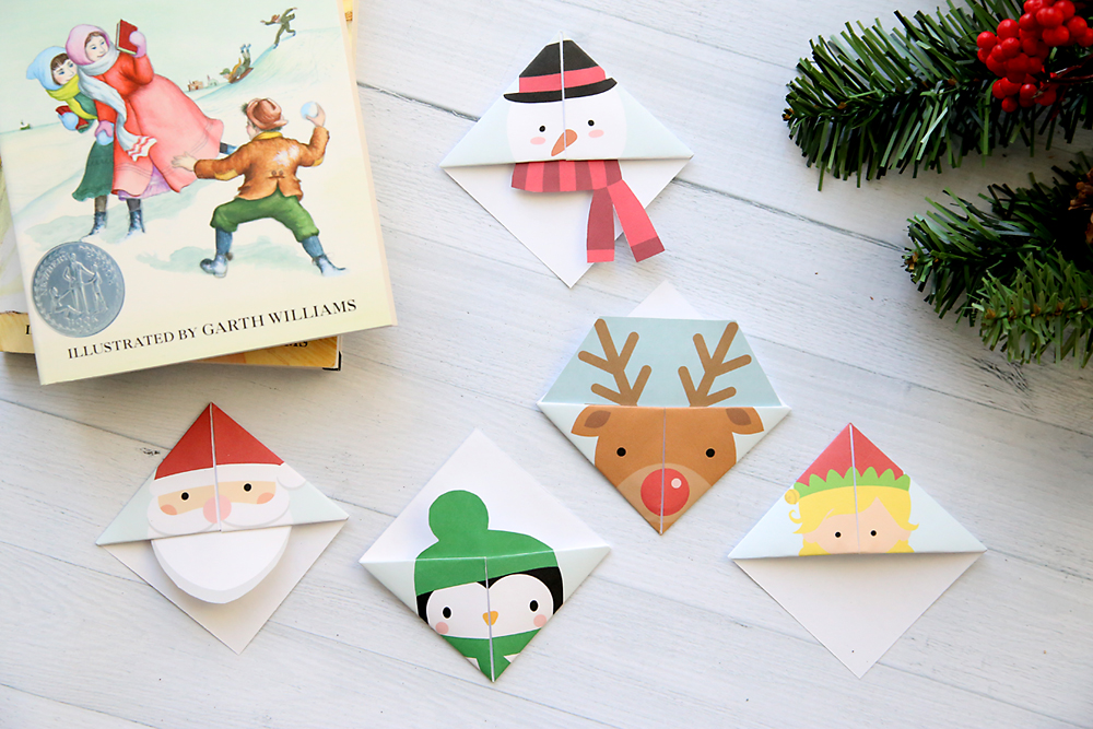Print and Fold origami bookmarks in various Christmas characters