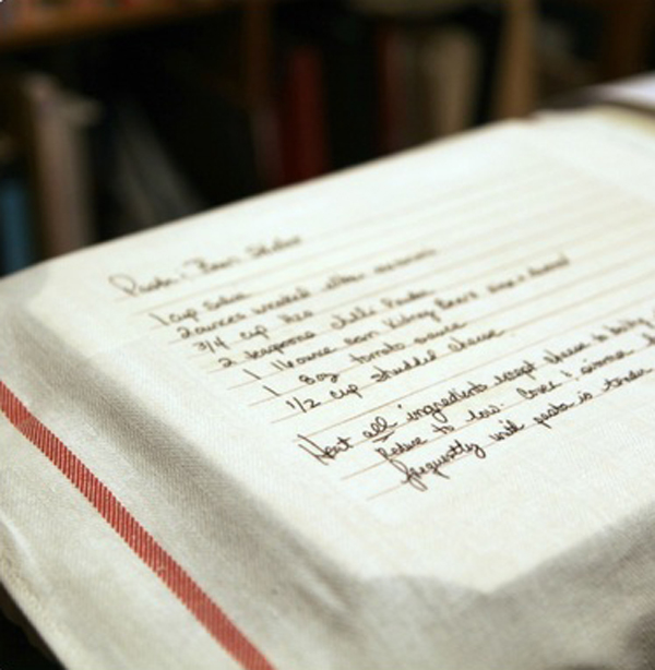 Kitchen towel with handwritten recipe transferred onto it