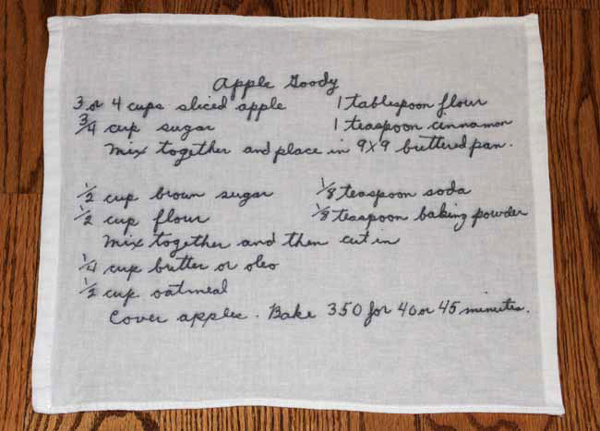 Kitchen towel with handwritten recipe