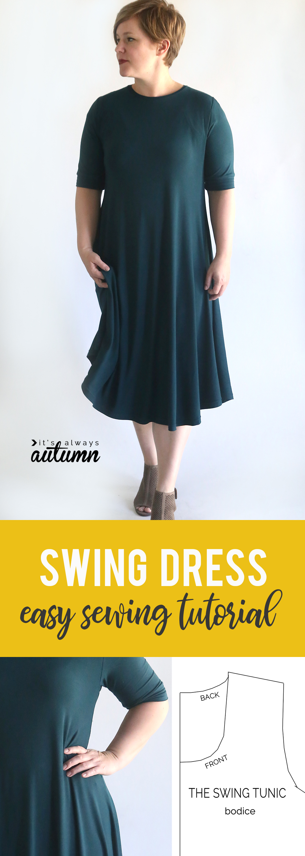 Easy swing dress pattern and sewing tutorial. How to sew a swing dress.