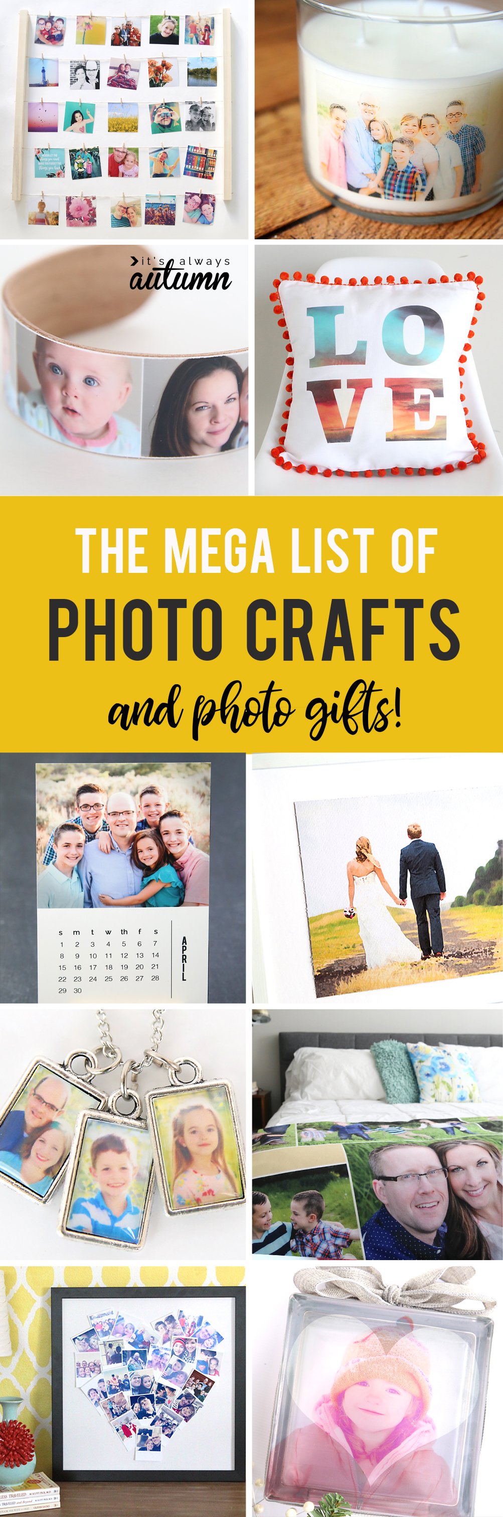 Collage of photo crafts and photo gifts
