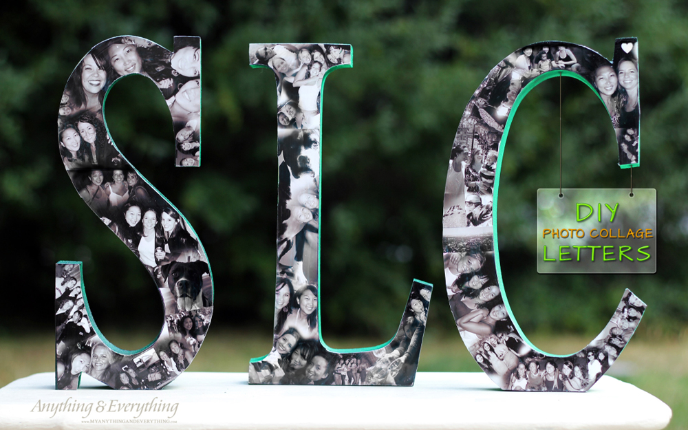 Large wood letters with photos decoupaged on them