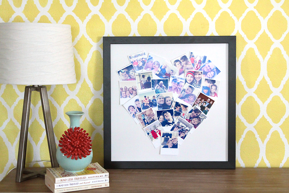 Photos arranged in a heart shape and framed