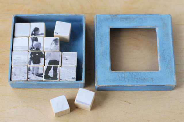 Photo puzzle craft: photo transferred onto blocks that can be rearranged
