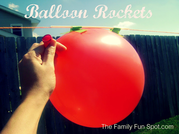 Balloon rocket: balloon taped to a straw that goes over a string track