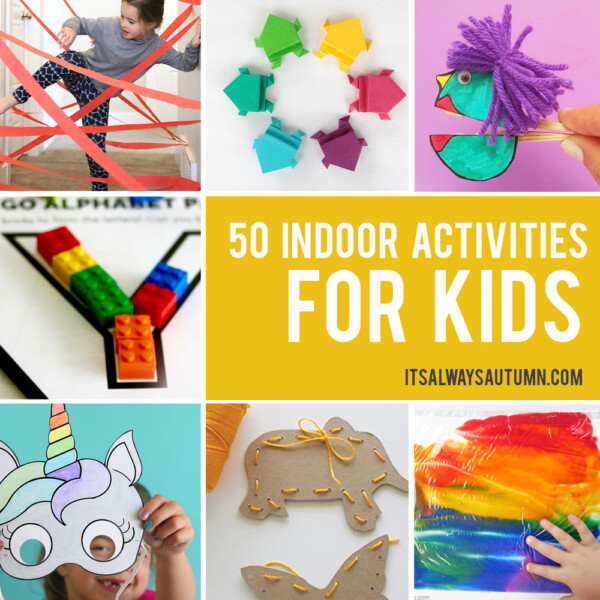 50 easy crafts and activities kids can do indoors! Perfect for cold or rainy days.