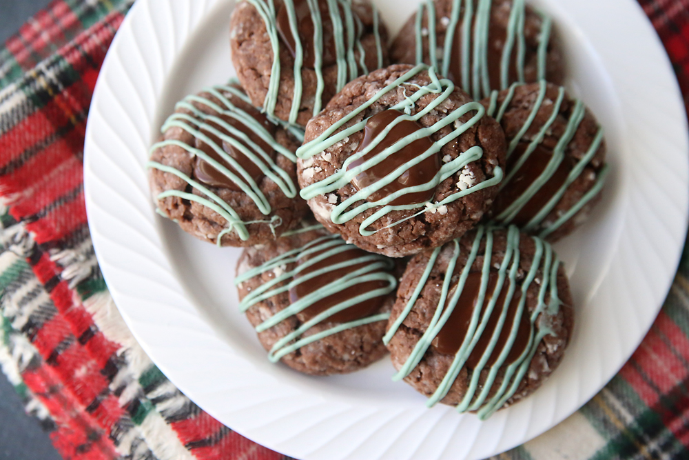 A plate of chocolate mint truffle gooey cookies