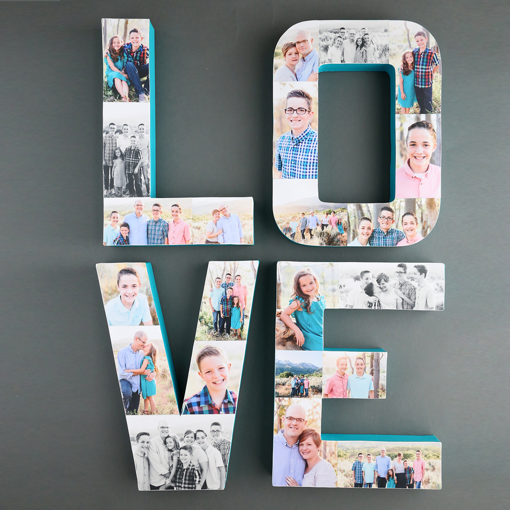Pretty photo letters! How to create a photo collage on paper mache letters for a fun way to showcase favorite pictures.