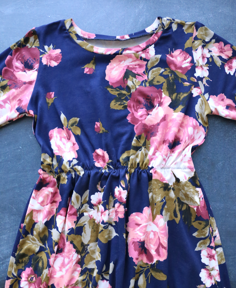 Floral dress with elastic sewn into waist