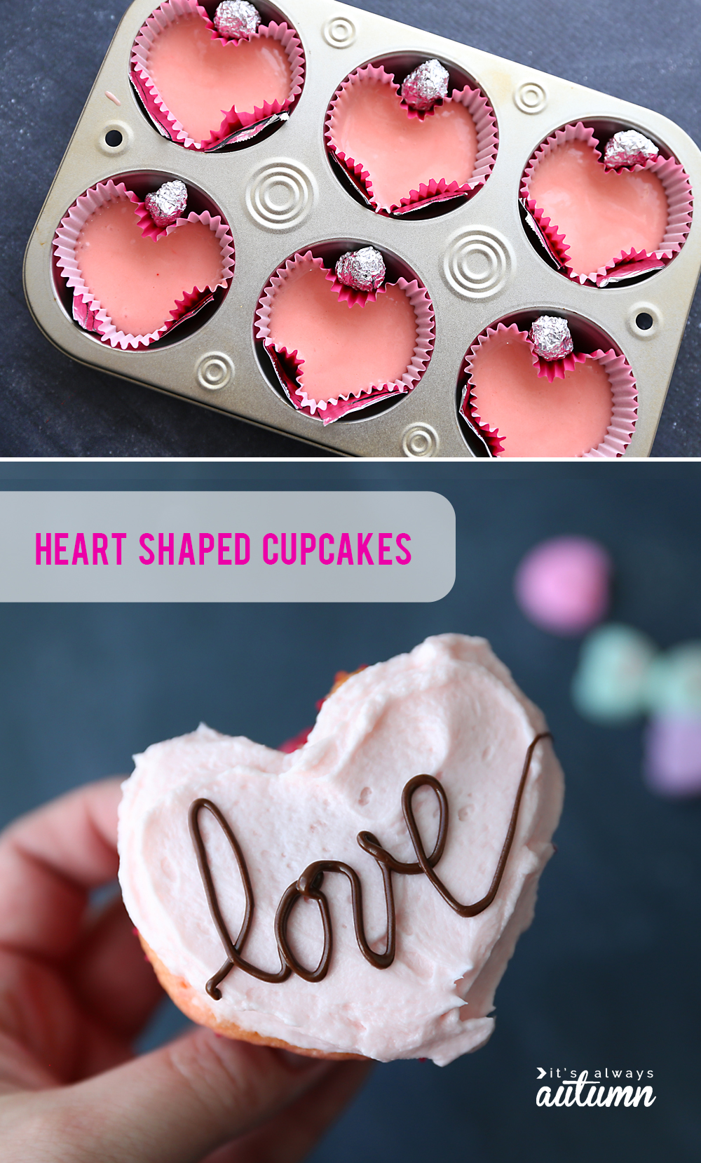 How to make heart shaped cupcakes for Valentine's Day! Fun, easy Valentine's day treat, no special pan needed.