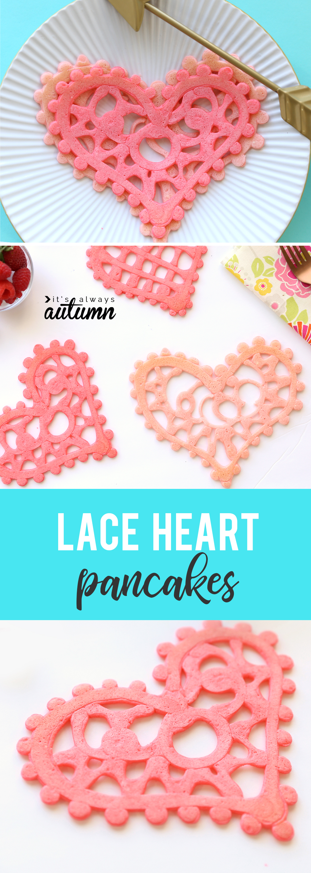 Lace heart pancakes