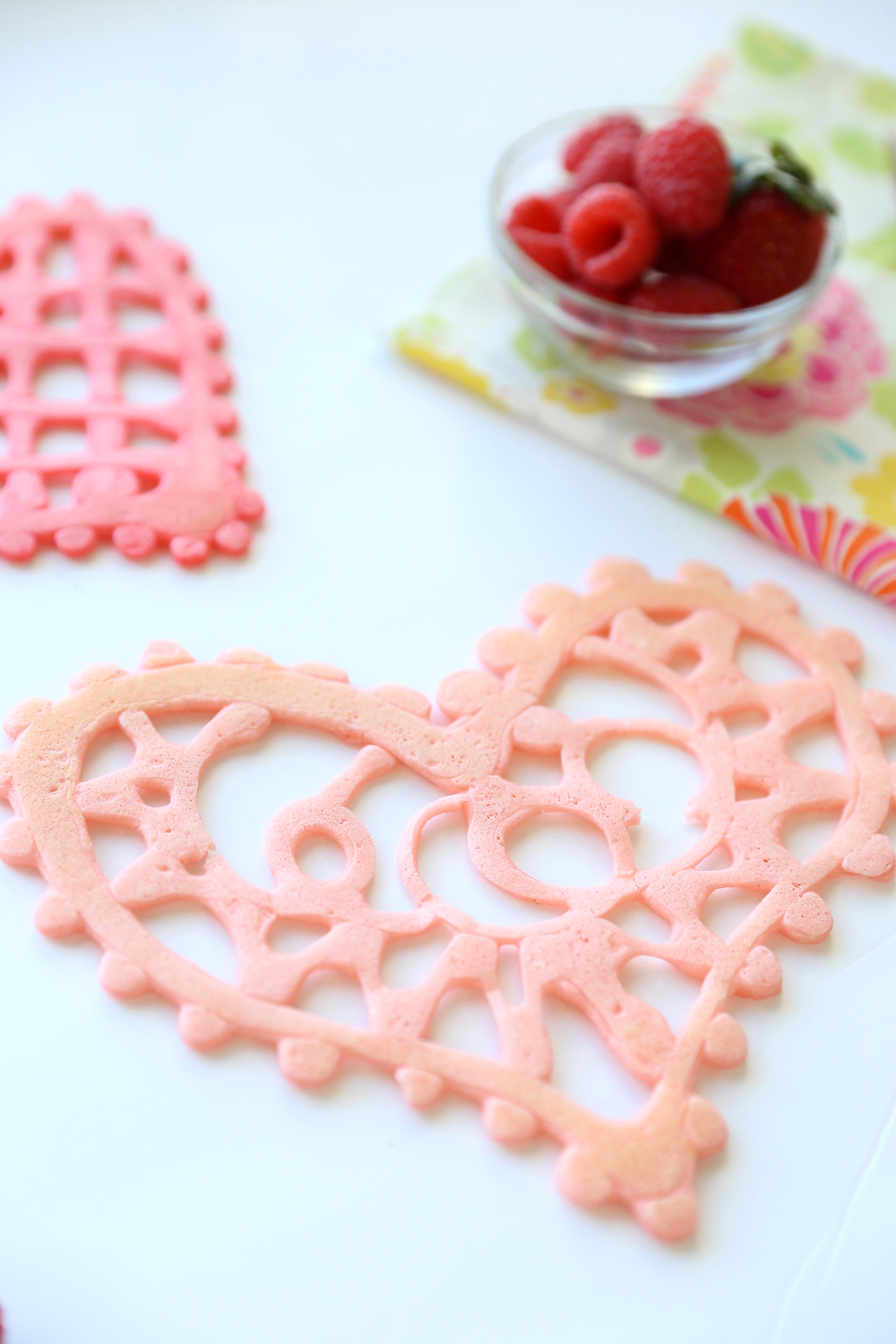 Lace heart pancakes