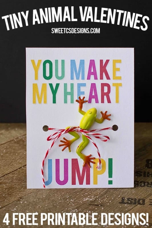 Printable card that says you make my heart jump and toy frog