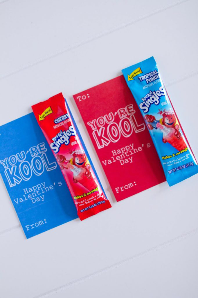 KoolAid singles with Valentines Day cards