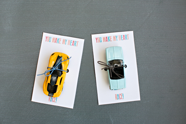 Printable Valentines day card with words you make my heart race and toy car